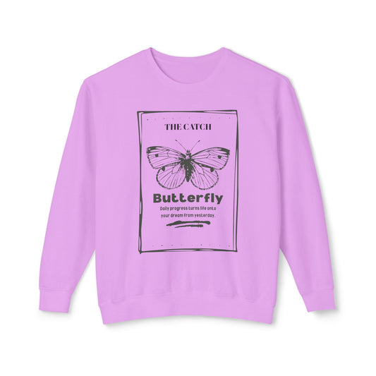 Butterfly Inspirational Women's Lightweight Crewneck Sweatshirt - Daily Progress Quote