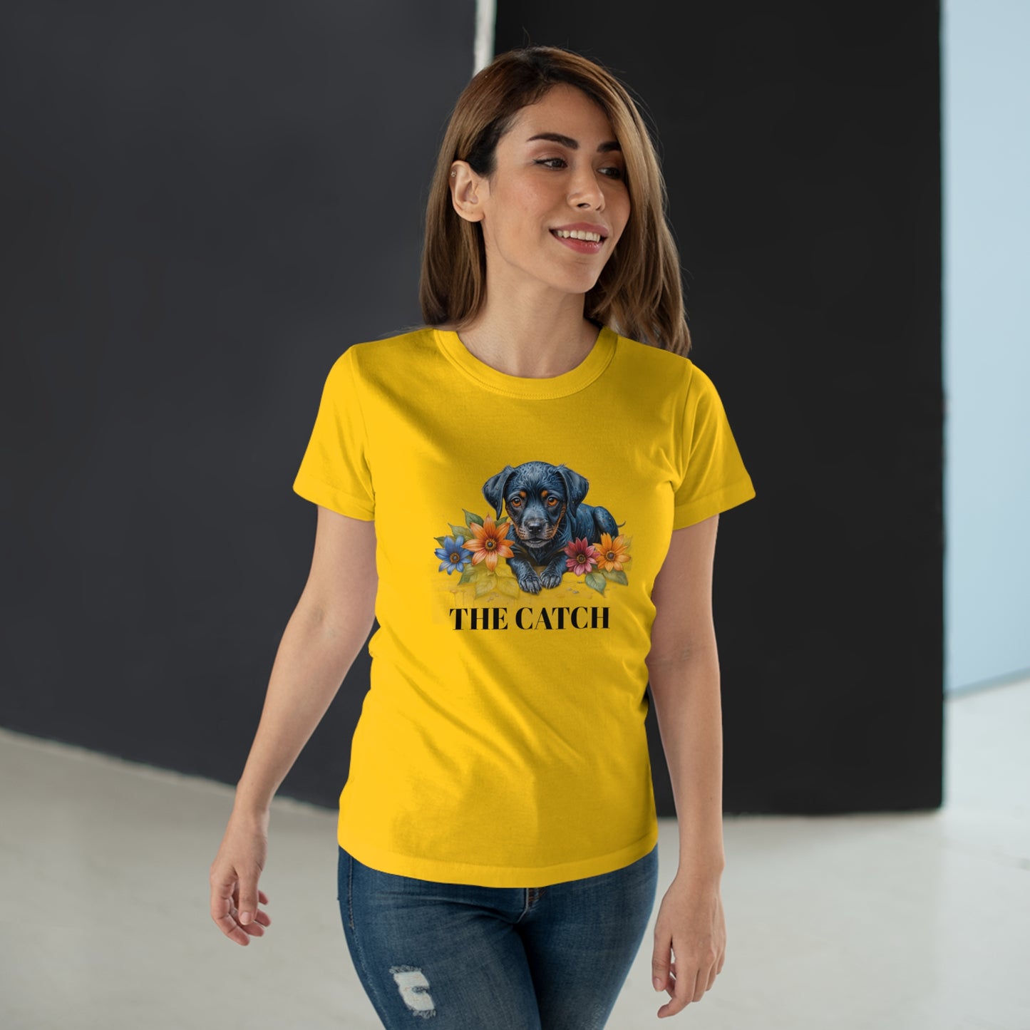 The Catch Dog-Themed Women's T-Shirt - Floral Design for Pet Lovers