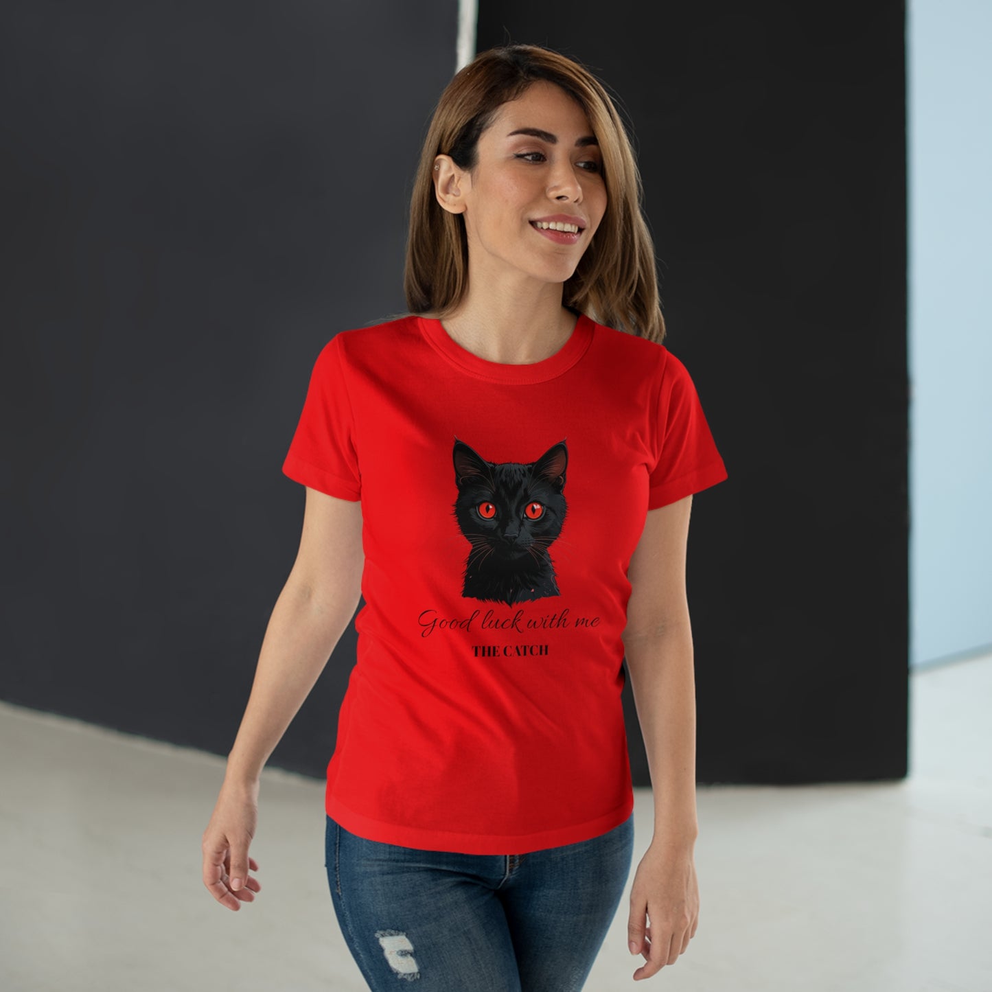 Good Luck Cat Women's T-Shirt - Playful Black Cat Design