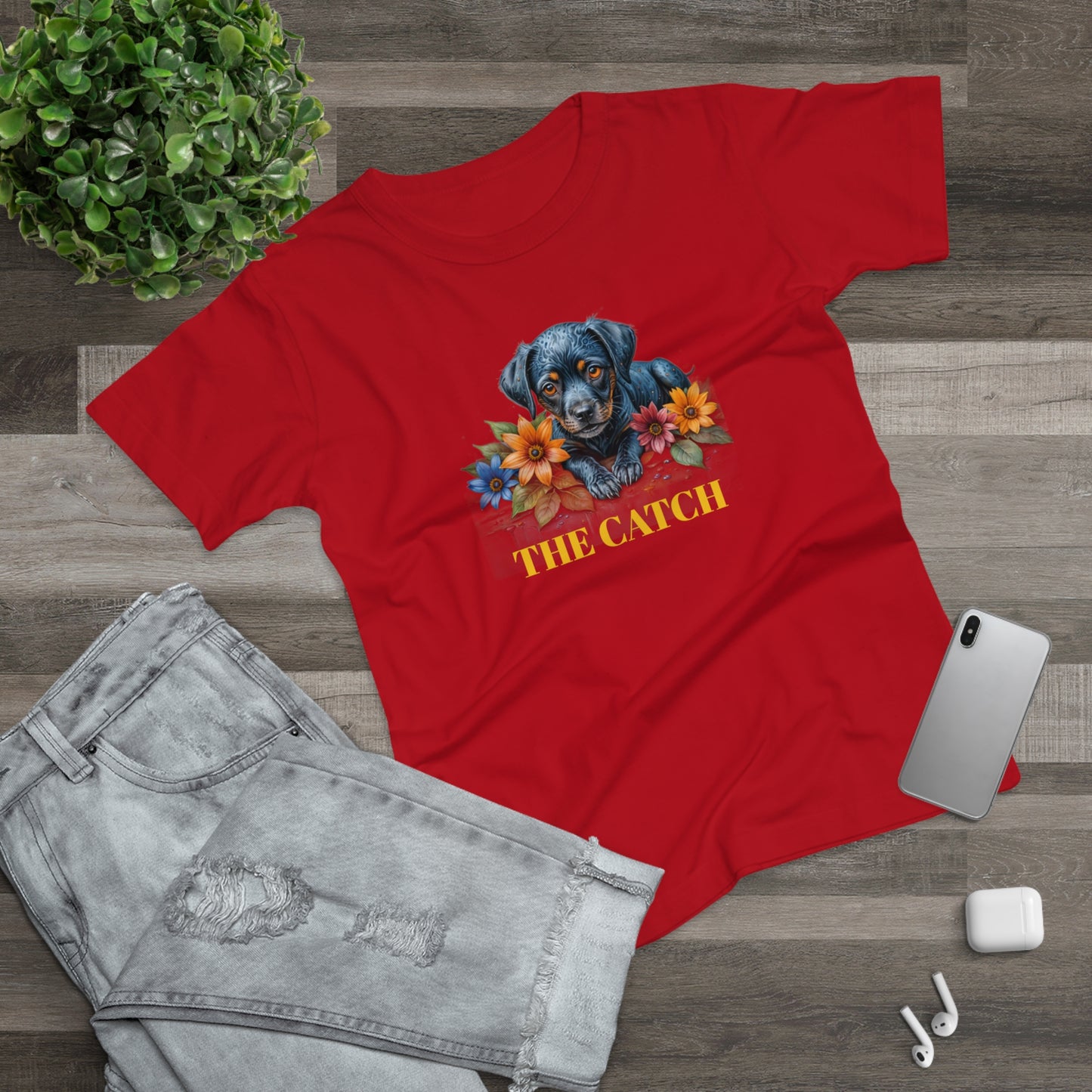 The Catch Dog-Themed Women's T-Shirt - Floral Design for Pet Lovers