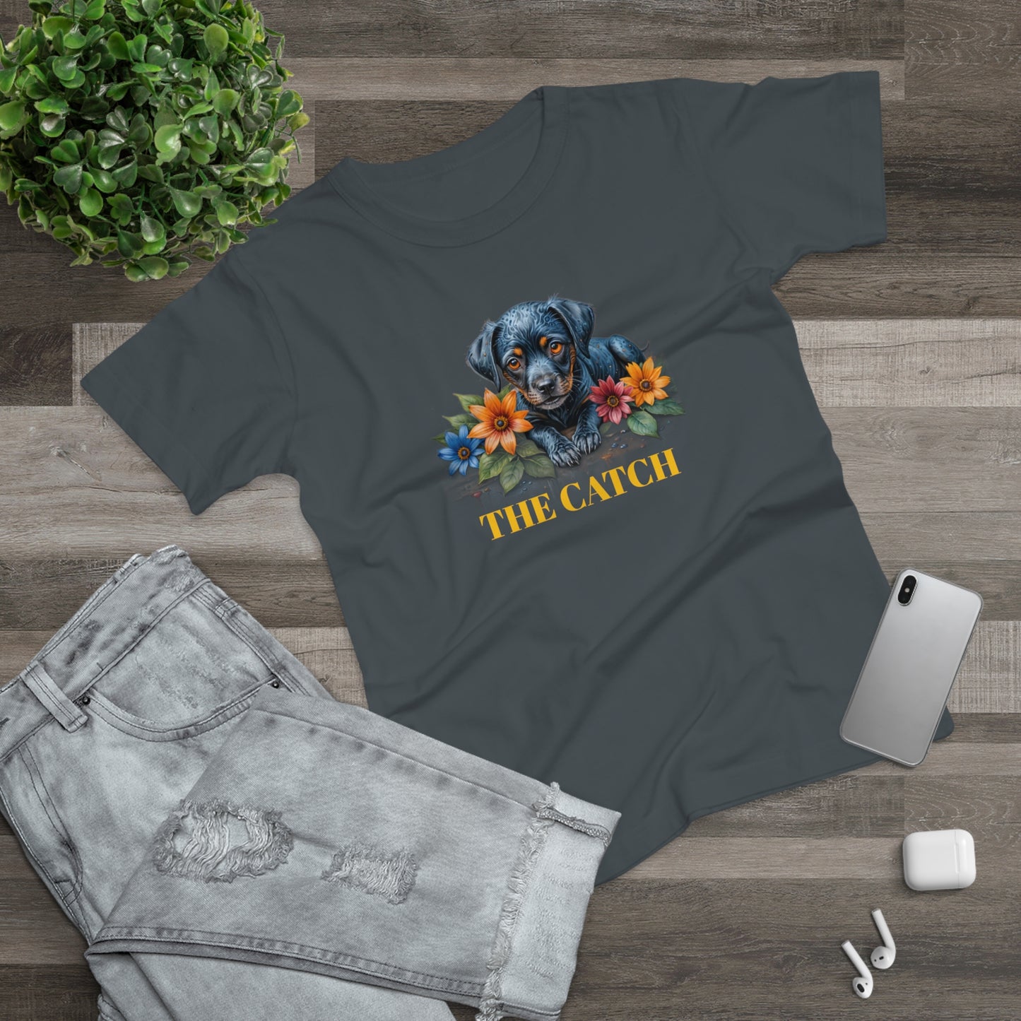 The Catch Dog-Themed Women's T-Shirt - Floral Design for Pet Lovers