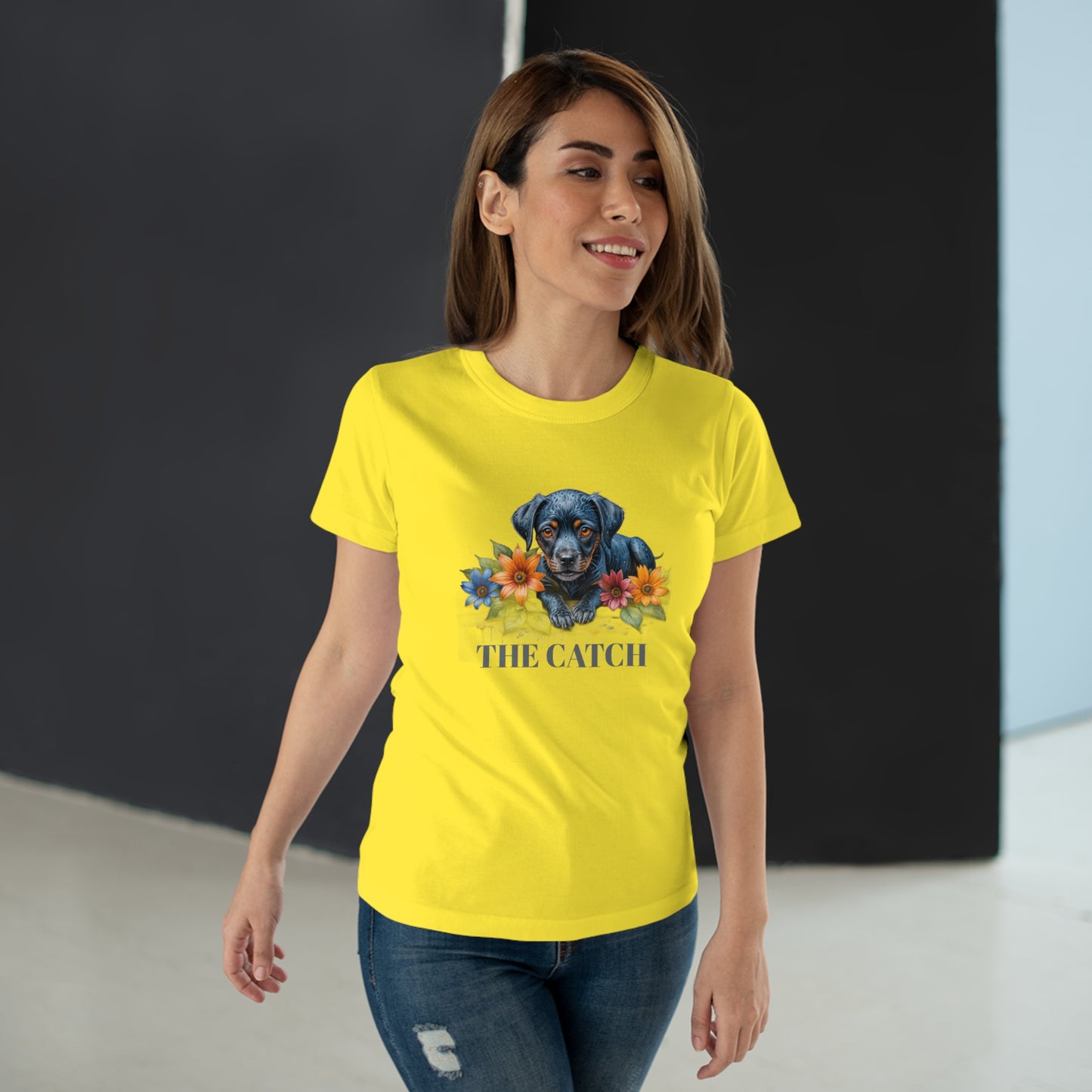 The Catch Dog-Themed Women's T-Shirt - Floral Design for Pet Lovers