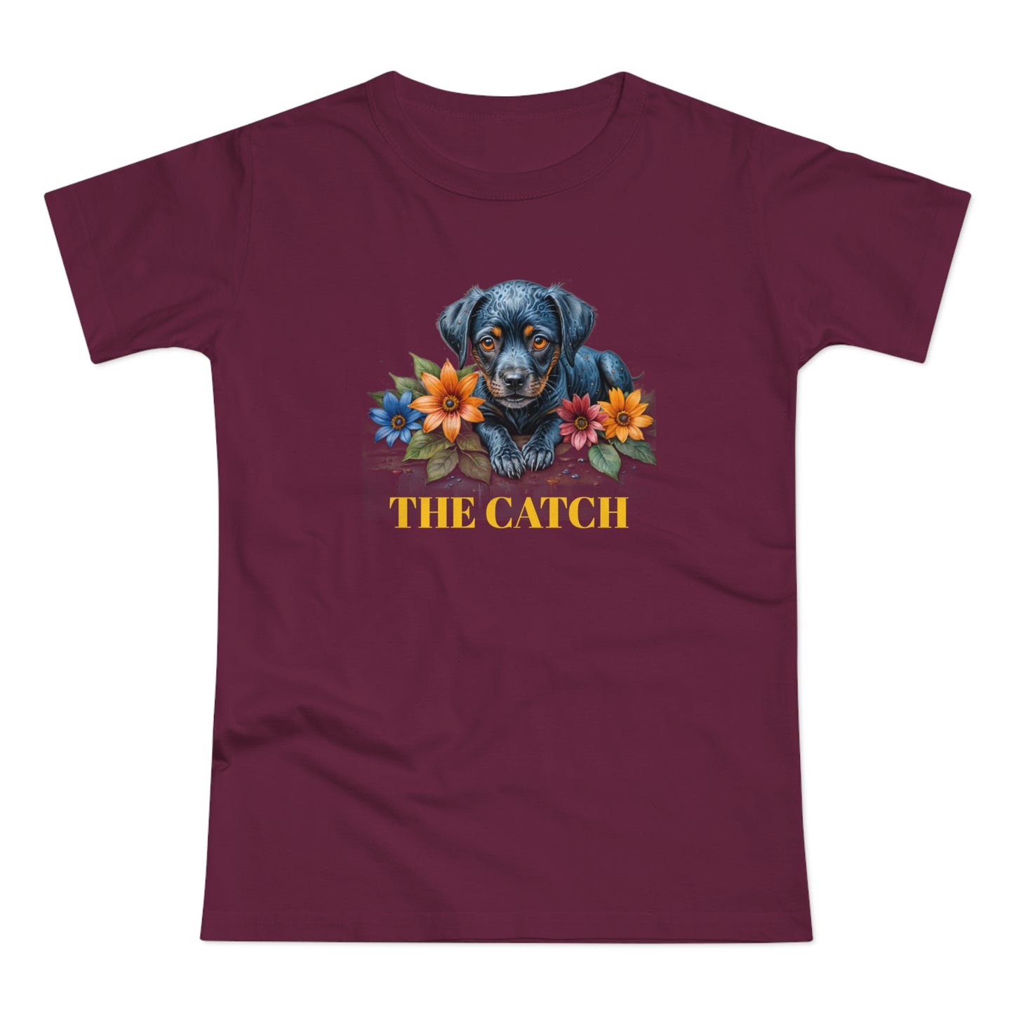 The Catch Dog-Themed Women's T-Shirt - Floral Design for Pet Lovers