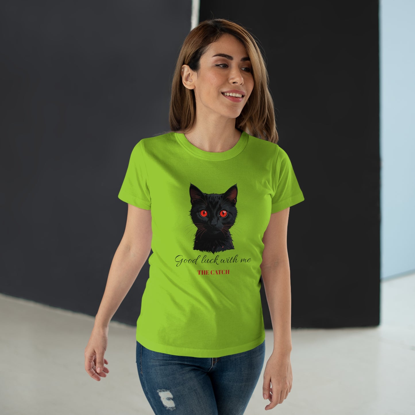 Good Luck Cat Women's T-Shirt - Playful Black Cat Design