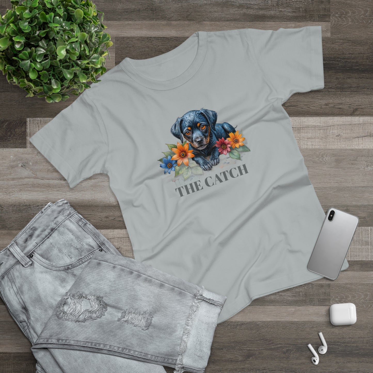 The Catch Dog-Themed Women's T-Shirt - Floral Design for Pet Lovers