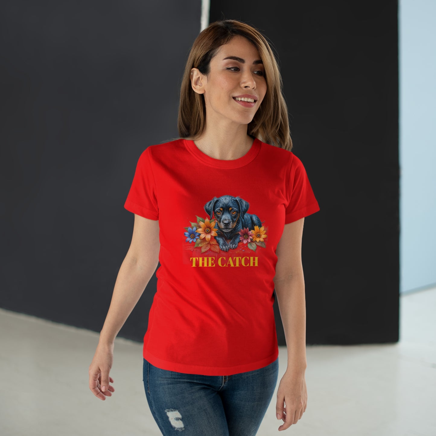 The Catch Dog-Themed Women's T-Shirt - Floral Design for Pet Lovers