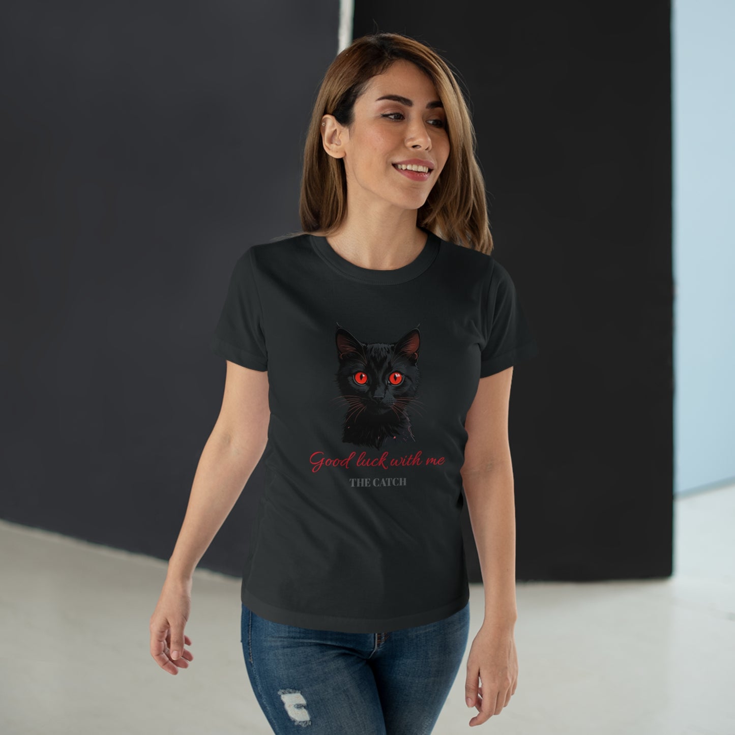 Good Luck Cat Women's T-Shirt - Playful Black Cat Design