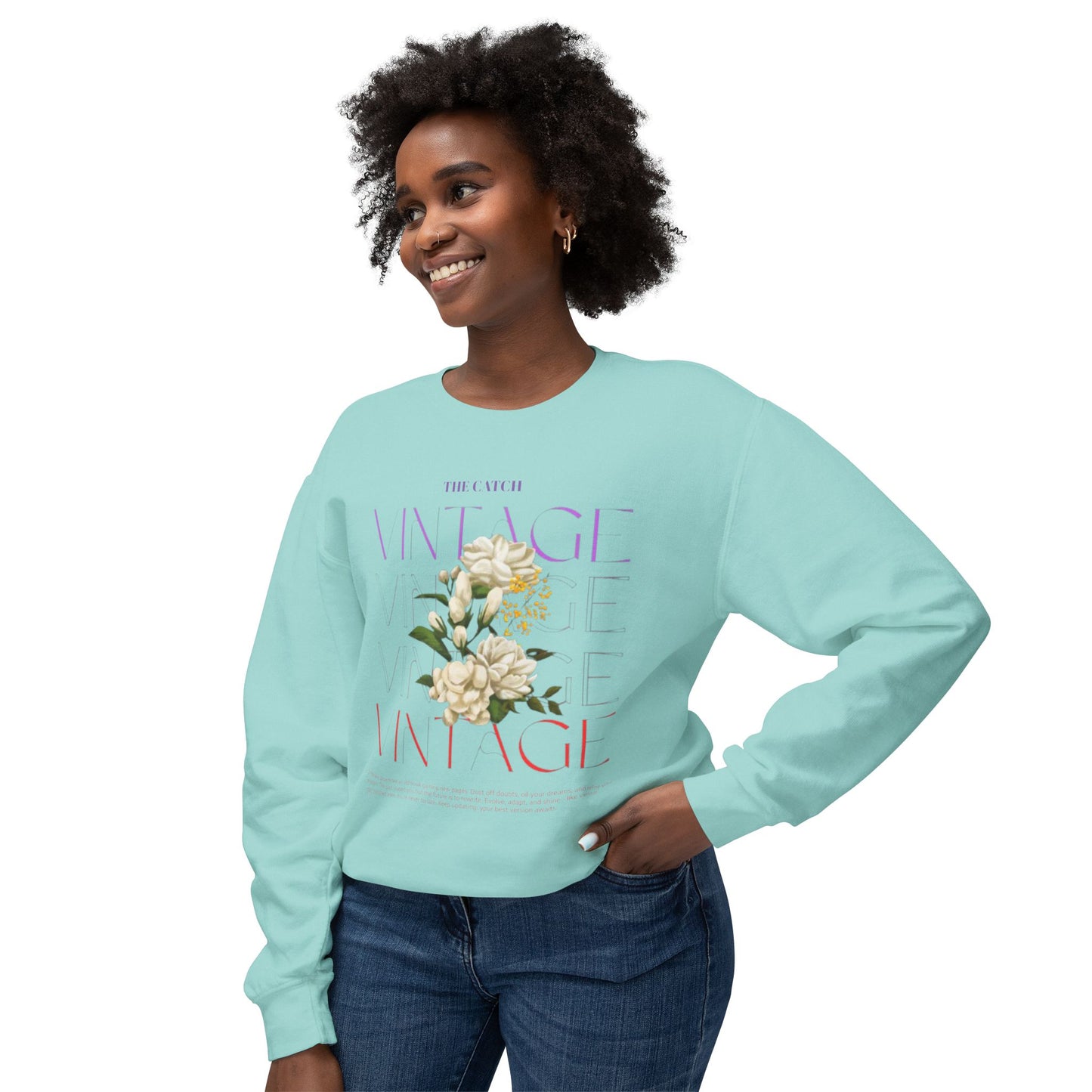 Vintage Floral Women's Lightweight Crewneck Sweatshirt - Casual & Stylish Design