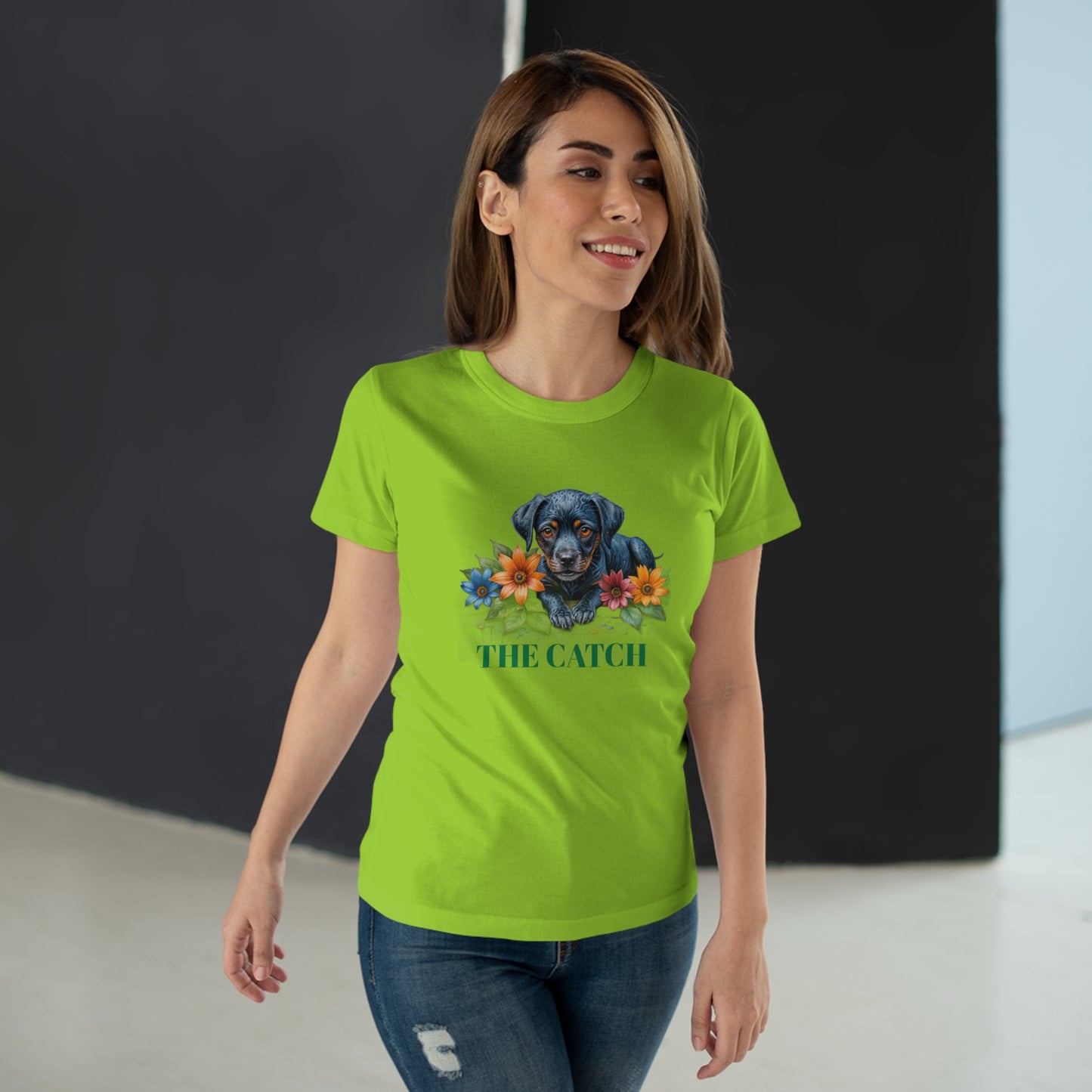 The Catch Dog-Themed Women's T-Shirt - Floral Design for Pet Lovers