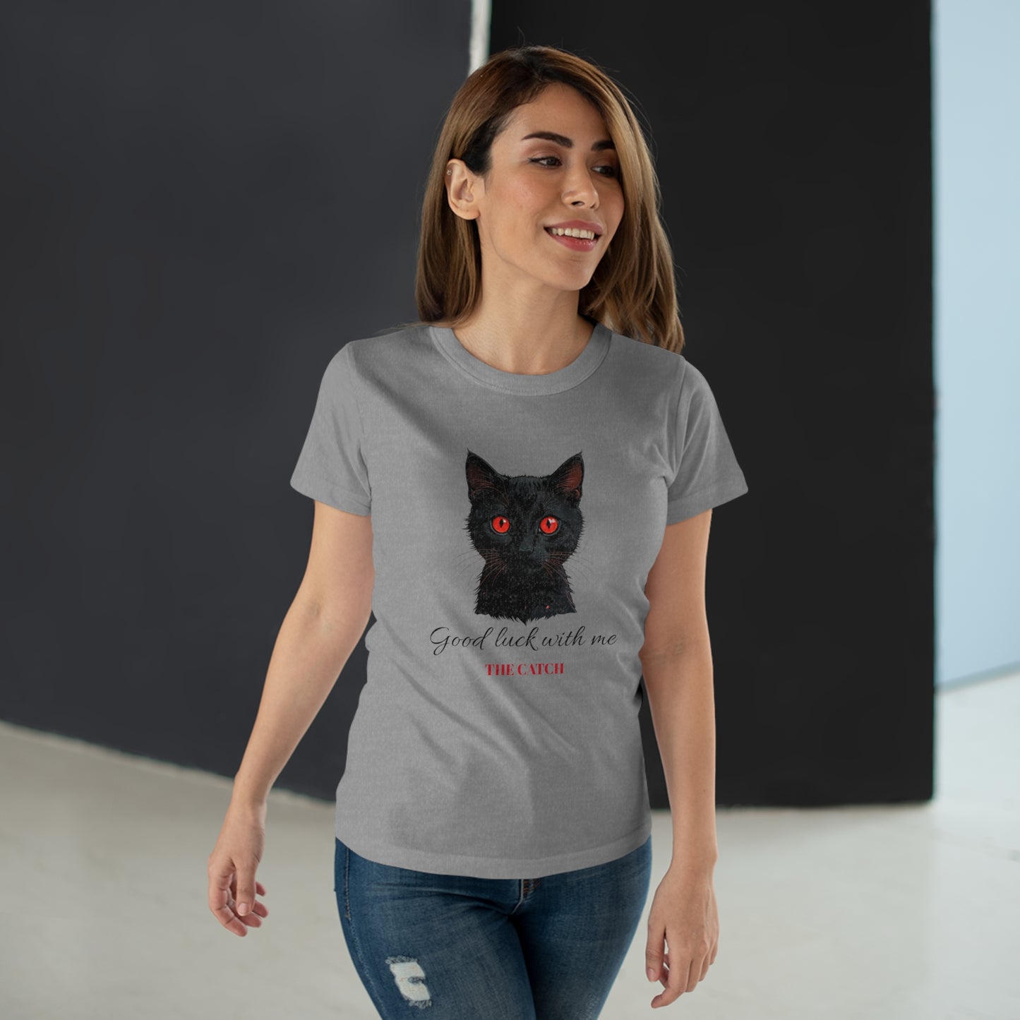 Good Luck Cat Women's T-Shirt - Playful Black Cat Design