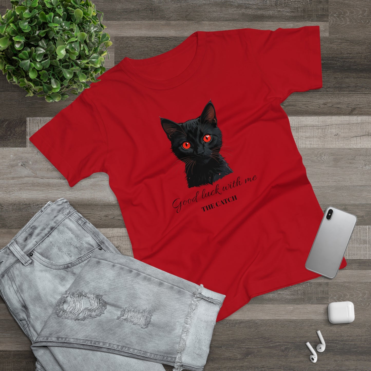 Good Luck Cat Women's T-Shirt - Playful Black Cat Design