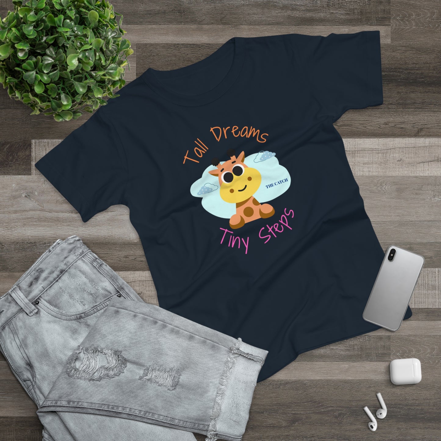 Cute Giraffe Graphic T-Shirt - 'Tall Dreams Tiny Steps' for Women