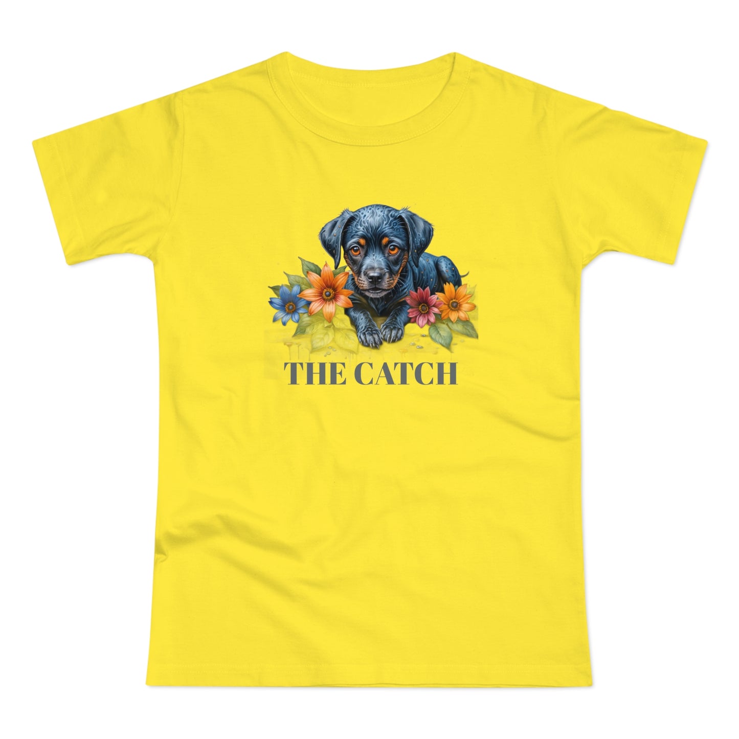 The Catch Dog-Themed Women's T-Shirt - Floral Design for Pet Lovers