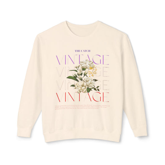 Vintage Floral Women's Lightweight Crewneck Sweatshirt - Casual & Stylish Design