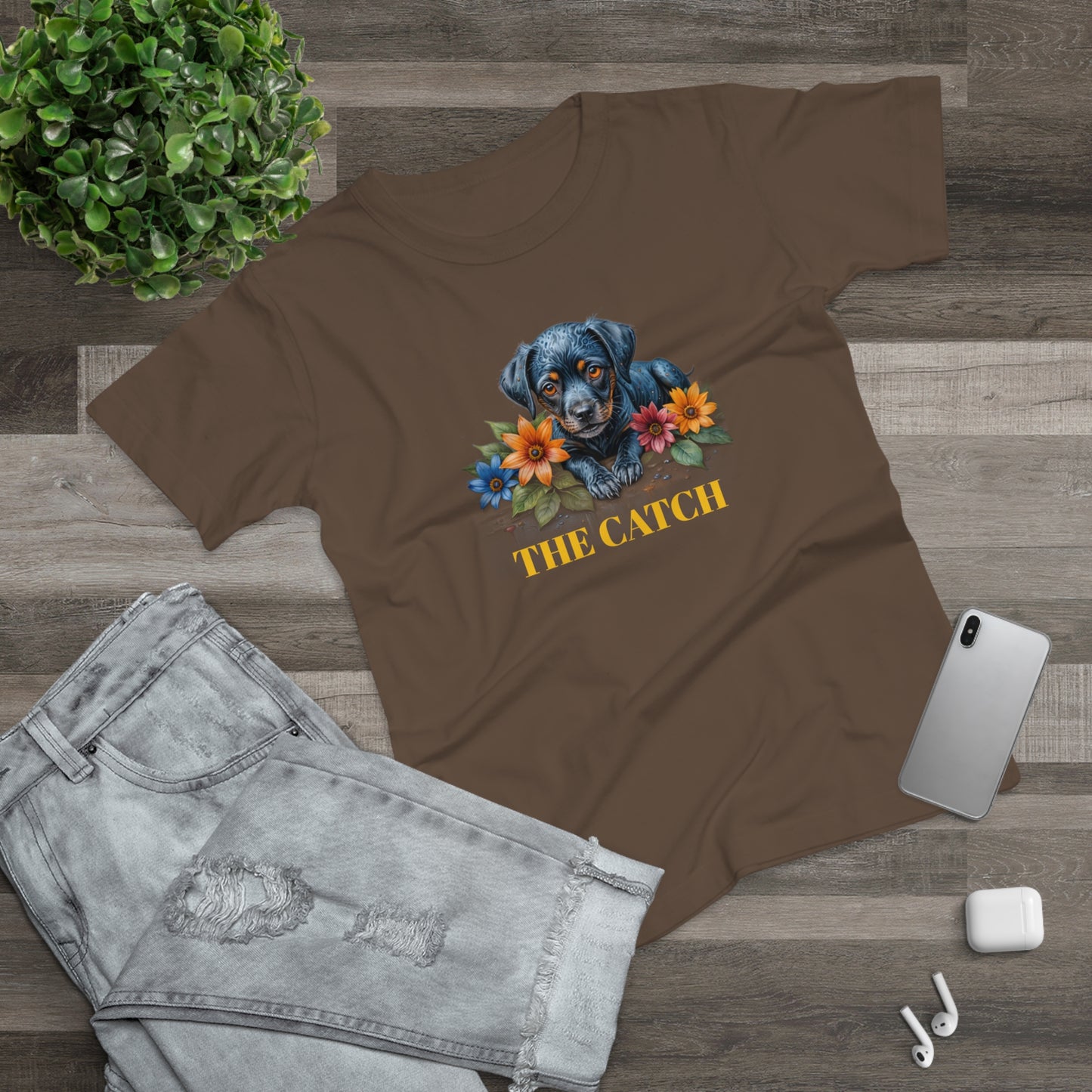 The Catch Dog-Themed Women's T-Shirt - Floral Design for Pet Lovers