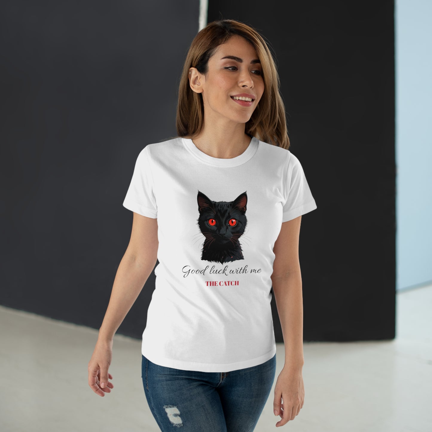 Good Luck Cat Women's T-Shirt - Playful Black Cat Design