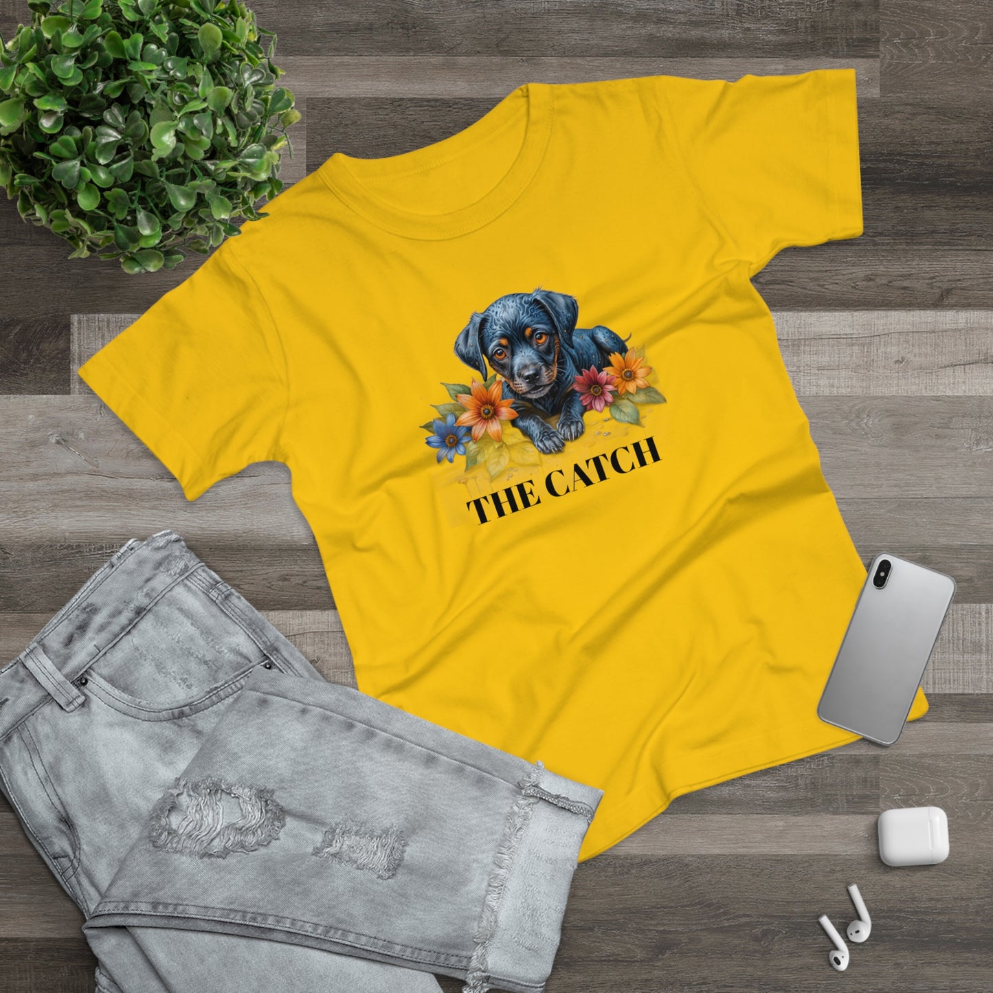 The Catch Dog-Themed Women's T-Shirt - Floral Design for Pet Lovers