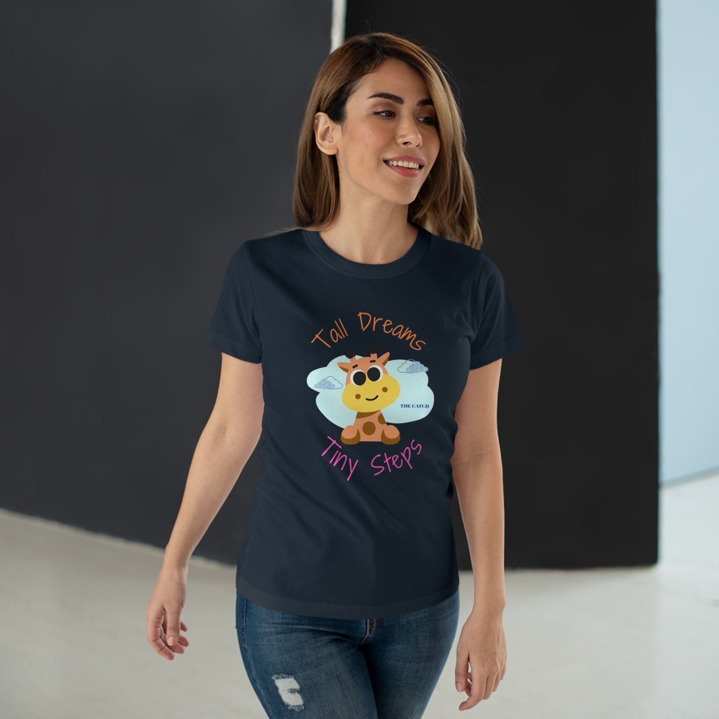 Cute Giraffe Graphic T-Shirt - 'Tall Dreams Tiny Steps' for Women