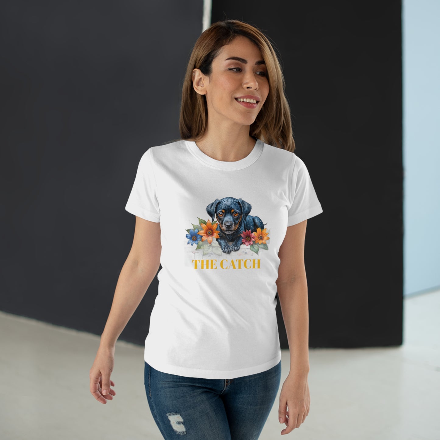 The Catch Dog-Themed Women's T-Shirt - Floral Design for Pet Lovers