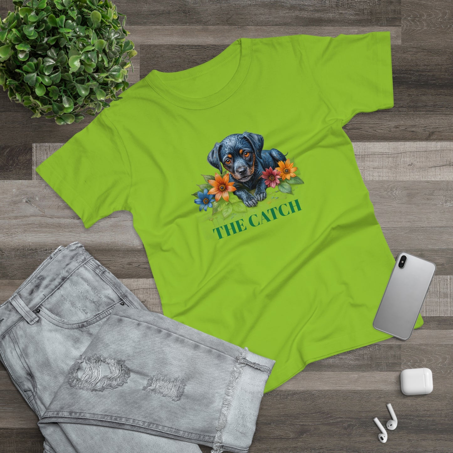 The Catch Dog-Themed Women's T-Shirt - Floral Design for Pet Lovers