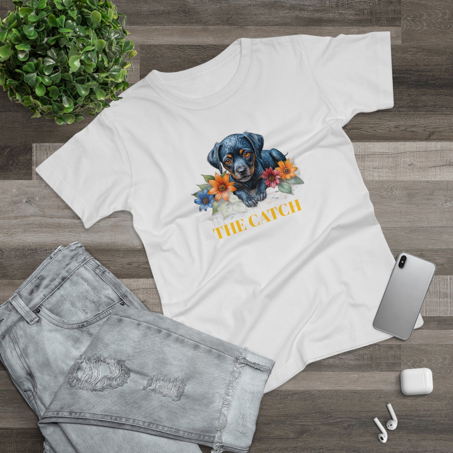 The Catch Dog-Themed Women's T-Shirt - Floral Design for Pet Lovers