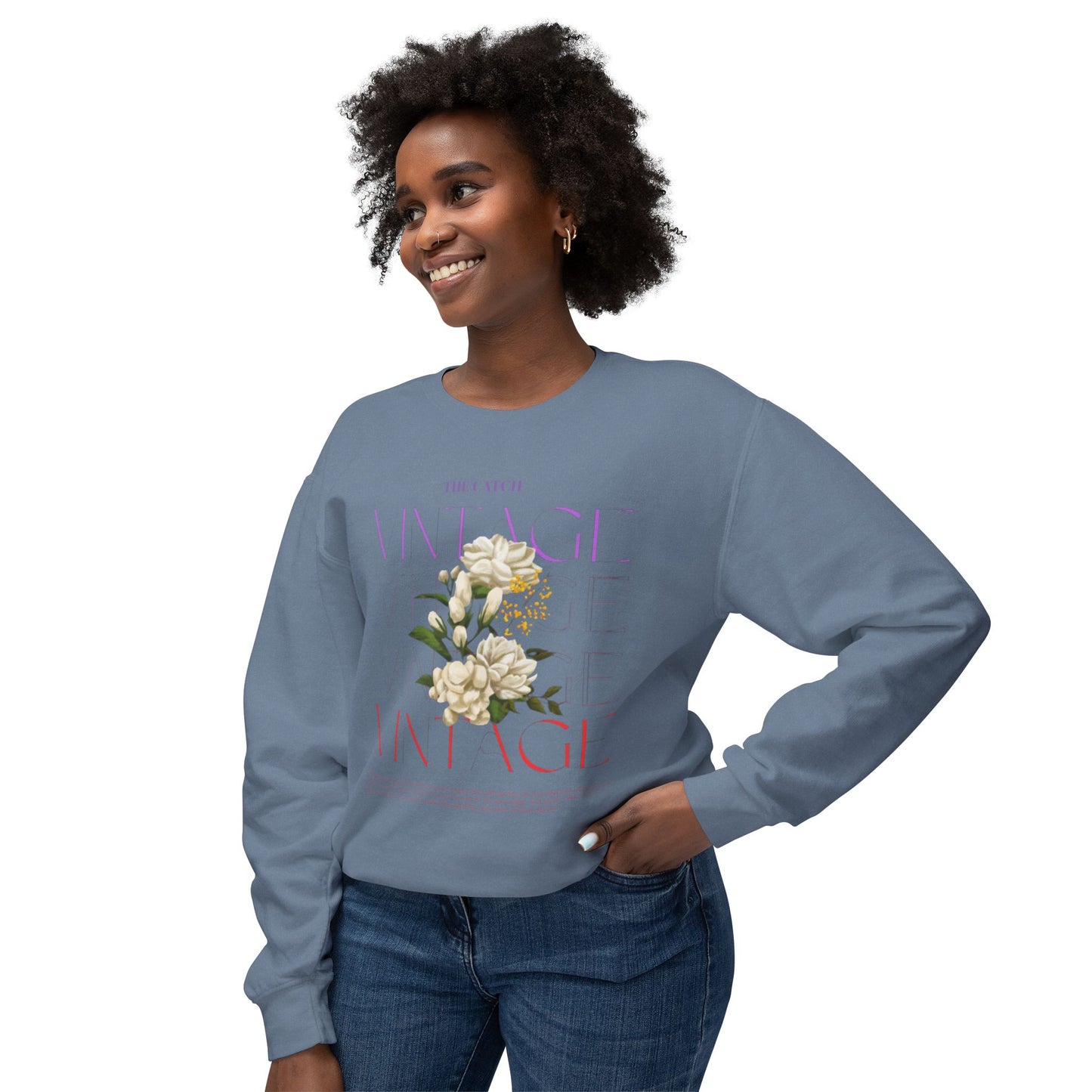 Vintage Floral Women's Lightweight Crewneck Sweatshirt - Casual & Stylish Design