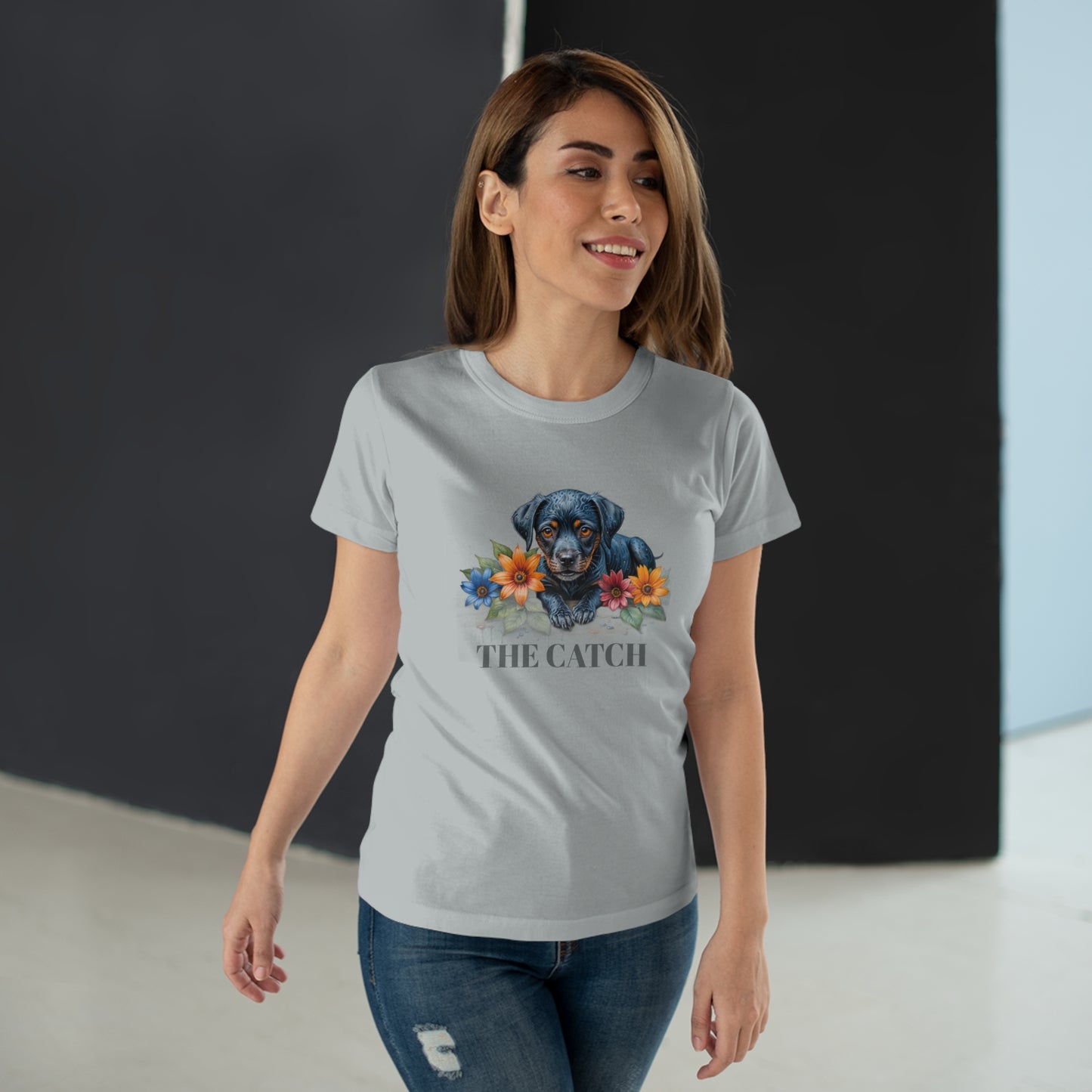 The Catch Dog-Themed Women's T-Shirt - Floral Design for Pet Lovers