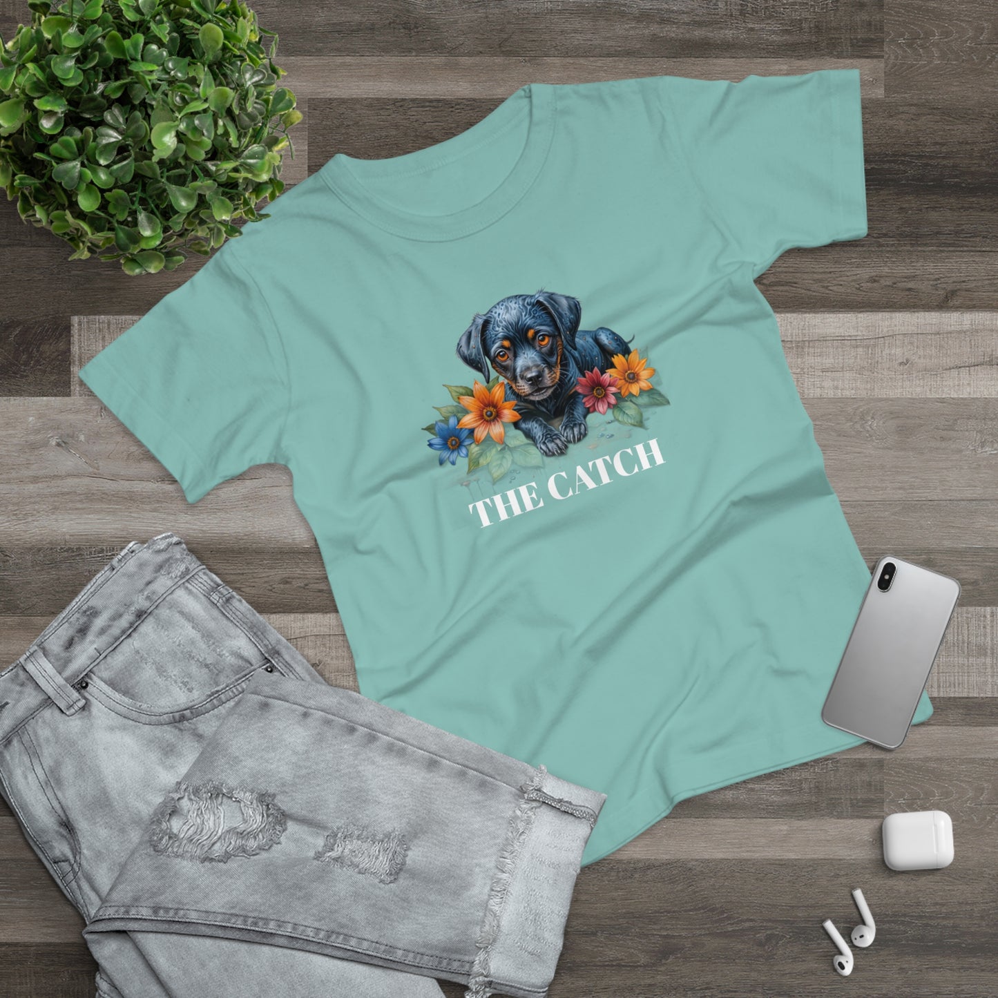 The Catch Dog-Themed Women's T-Shirt - Floral Design for Pet Lovers