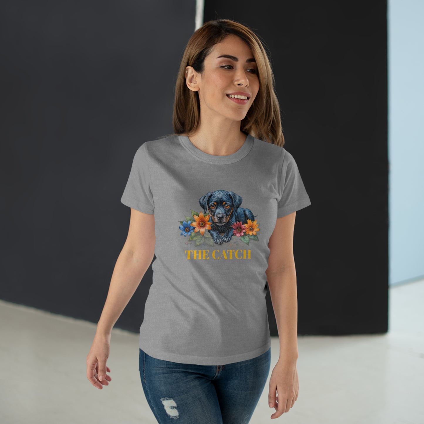 The Catch Dog-Themed Women's T-Shirt - Floral Design for Pet Lovers