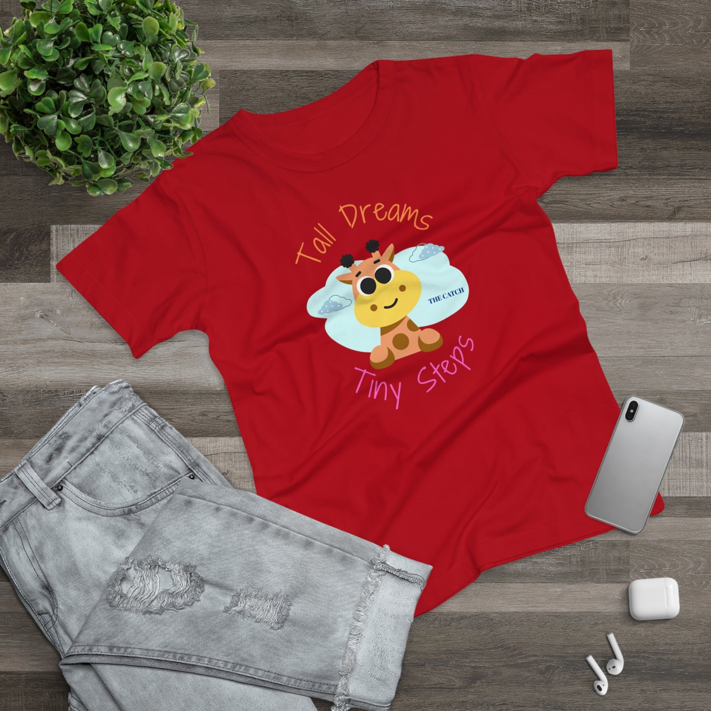 Cute Giraffe Graphic T-Shirt - 'Tall Dreams Tiny Steps' for Women