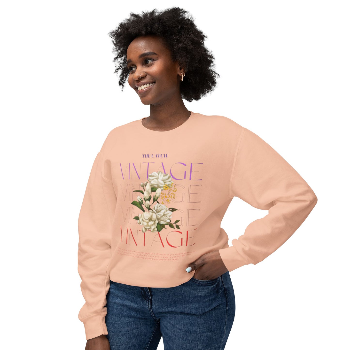 Vintage Floral Women's Lightweight Crewneck Sweatshirt - Casual & Stylish Design