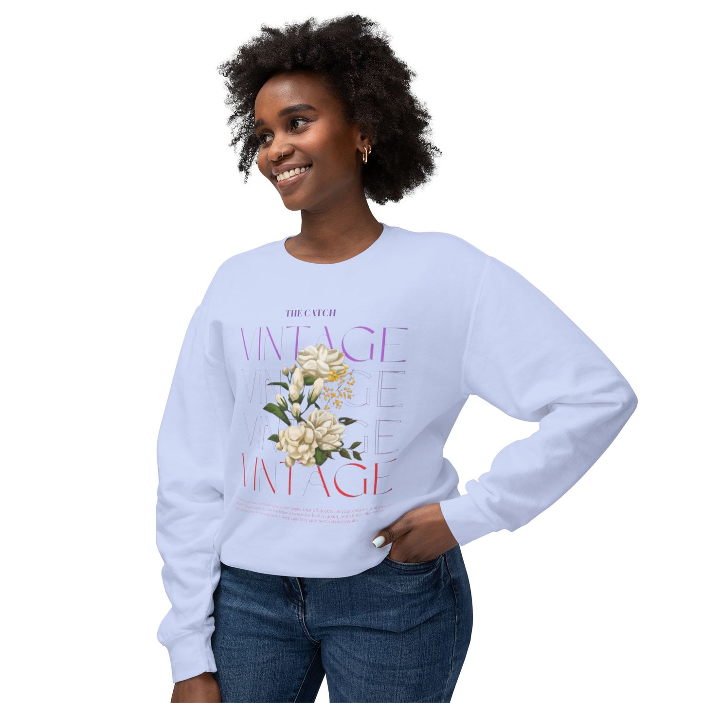 Vintage Floral Women's Lightweight Crewneck Sweatshirt - Casual & Stylish Design