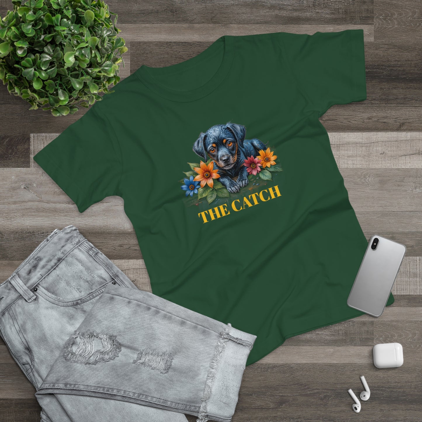 The Catch Dog-Themed Women's T-Shirt - Floral Design for Pet Lovers