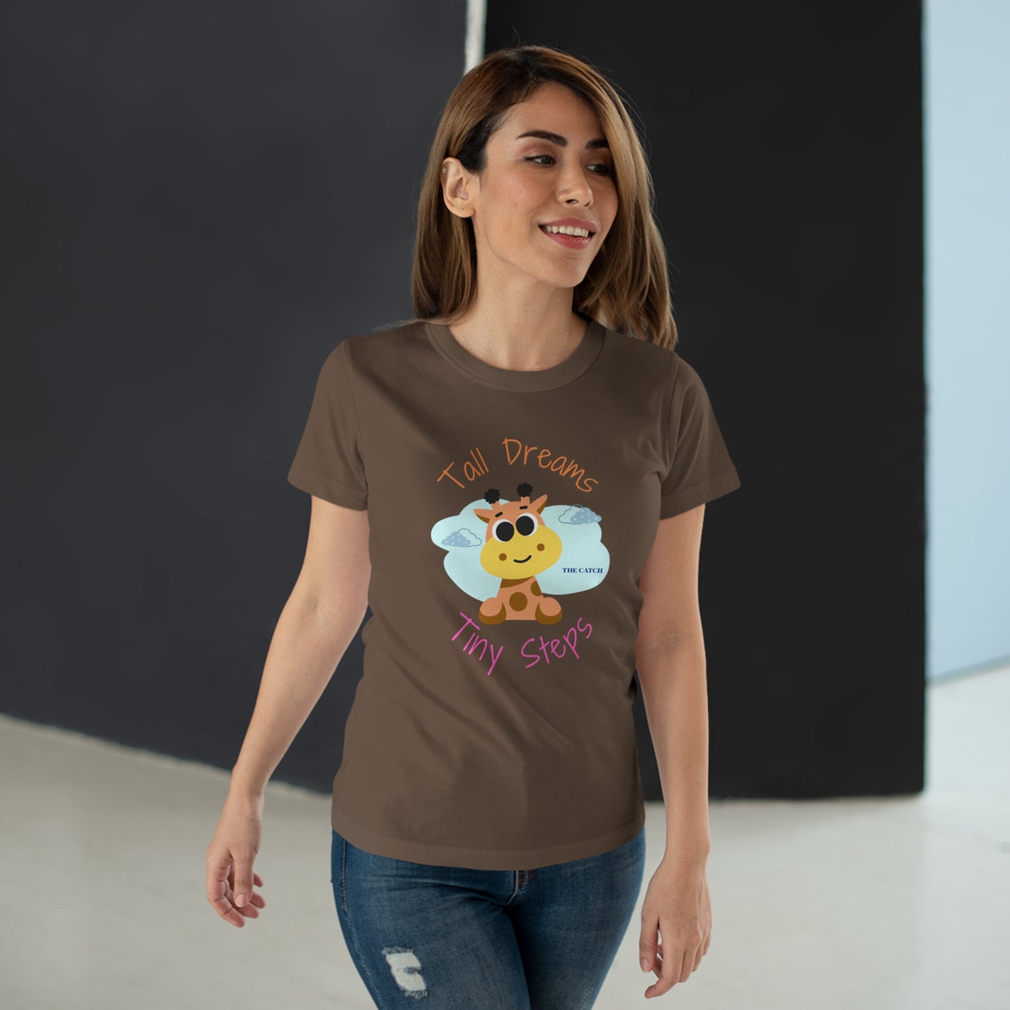 Cute Giraffe Graphic T-Shirt - 'Tall Dreams Tiny Steps' for Women