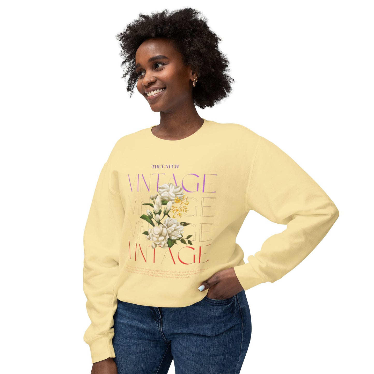 Vintage Floral Women's Lightweight Crewneck Sweatshirt - Casual & Stylish Design