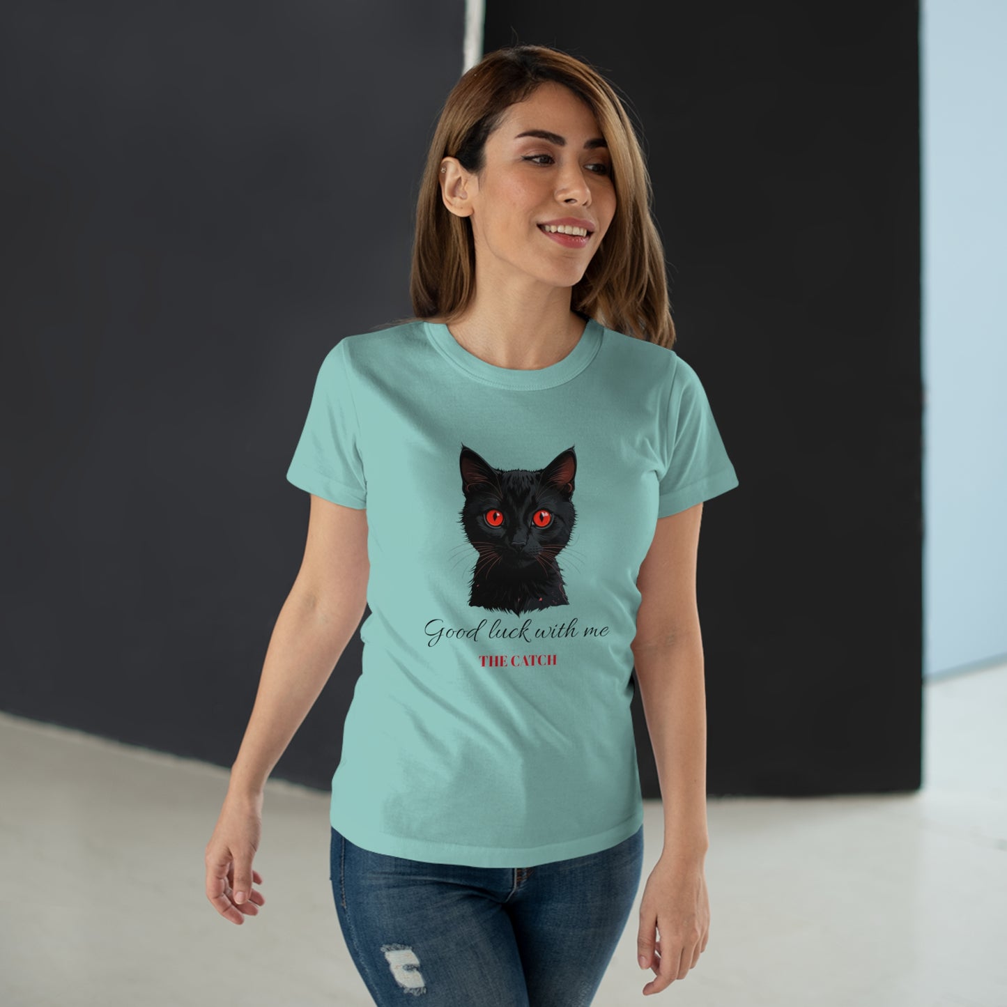 Good Luck Cat Women's T-Shirt - Playful Black Cat Design