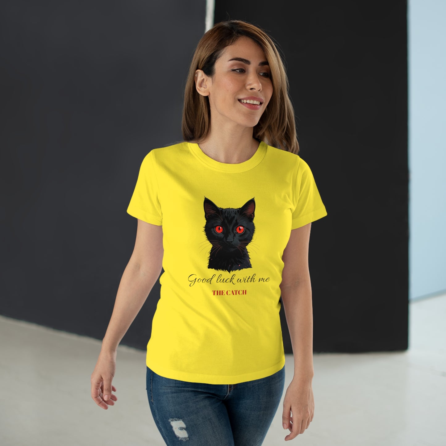 Good Luck Cat Women's T-Shirt - Playful Black Cat Design